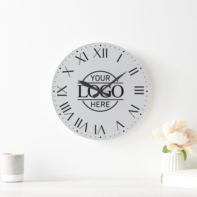 Stylish Grey Branded Company Business Logo Custom Large Clock (Home)