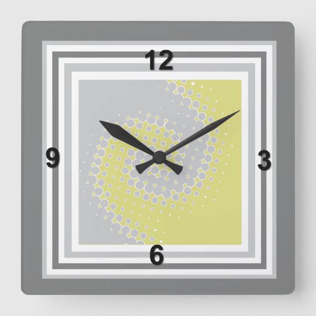 Stylish Grey & Chartreuse Swirl Wall Clock (Front)