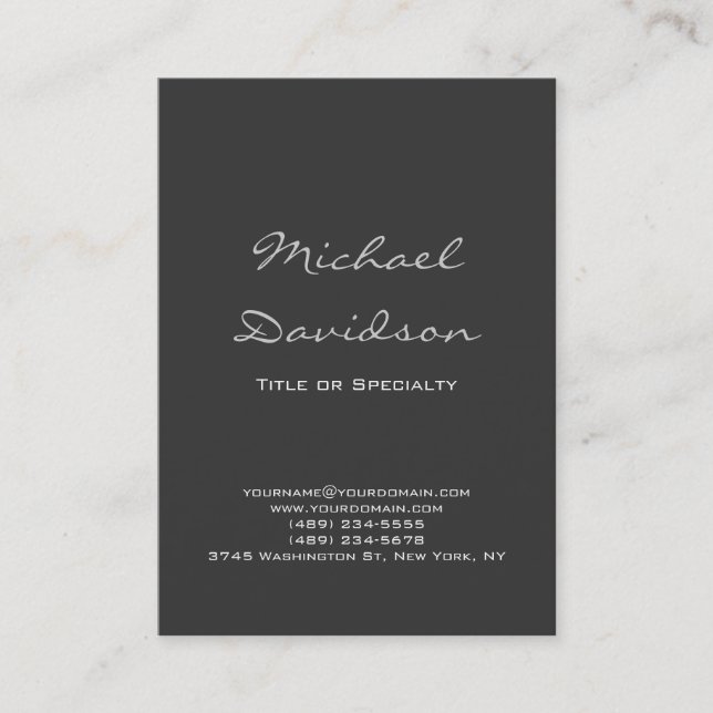 Stylish Grey Classical Script Business Card (Front)