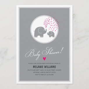 Stylish Grey Elephants Baby Shower Invitation