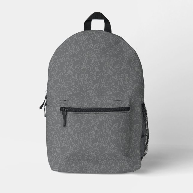 Stylish Grey Floral Abstract Backpack  (Front)