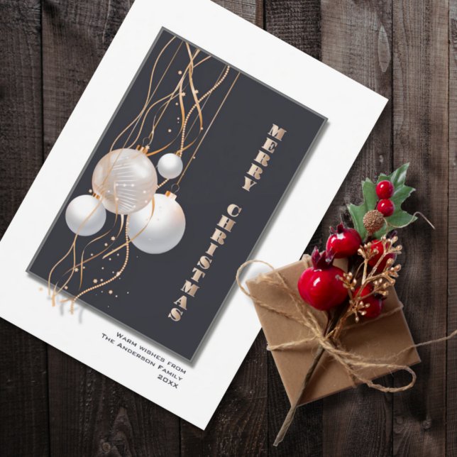 Stylish Grey Gold Christmas Baubles Holiday Card (Creator Uploaded)