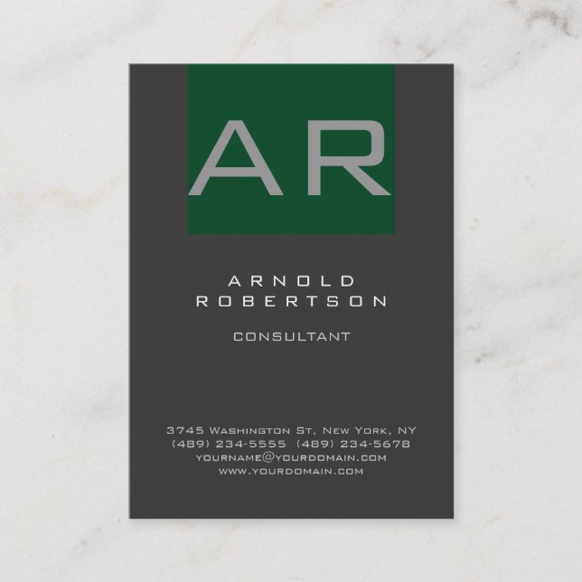 Stylish Grey Green Trendy Monogram Business Card (Front)