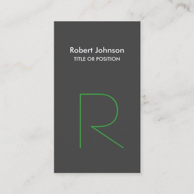 Stylish Grey Green White Monogram Business Card (Front)