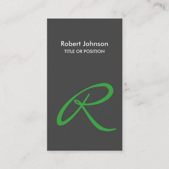 Stylish Grey Green White Monogram Business Card (Front)