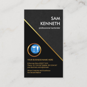 Stylish Grey Grunge Gold Line Pub Bartender Business Card