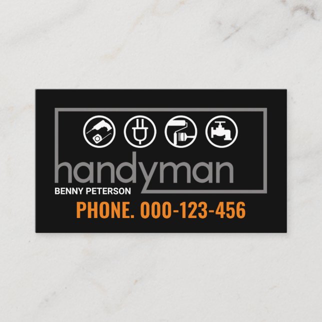 Stylish Grey Handyman Signage Frame Business Card (Front)