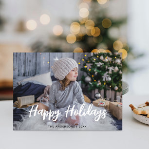 Stylish Grey Happy Holidays Child Photo Christmas Holiday Card
