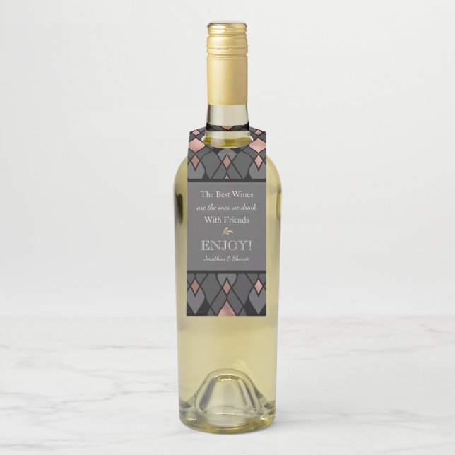 Stylish Grey Hostess Gift Wine Bottle Hanger (On Bottle)