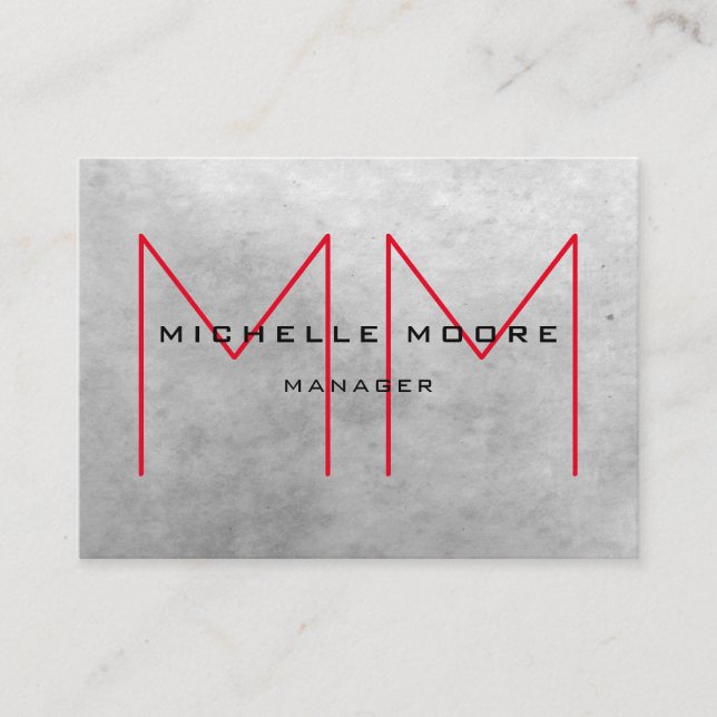 Stylish Grey Huge Red Monogram Modern Professional Business Card (Front)