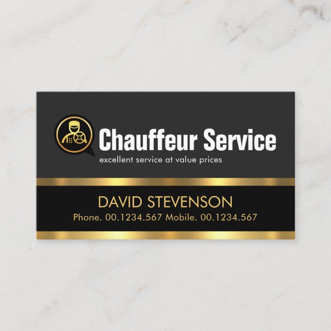 Stylish Grey Layers Gold Line Driver Business Card (Front)