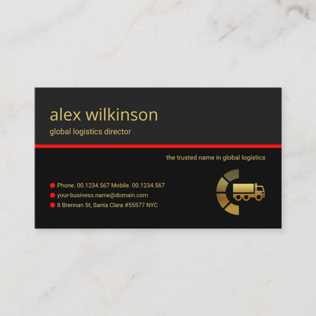 Stylish Grey Layers Red Line Logistics Transport Business Card (Front)