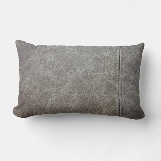 Stylish Grey Leather Look Lumbar Cushion (Front)