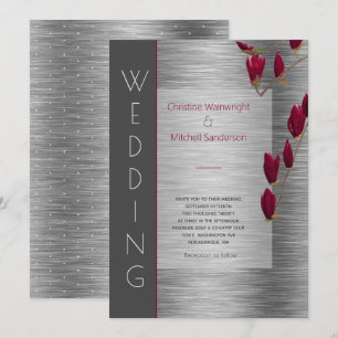 Stylish Grey Metallic Burgundy Floral Wedding Invitation