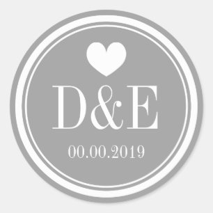 Stylish grey name monogram wedding favour stickers