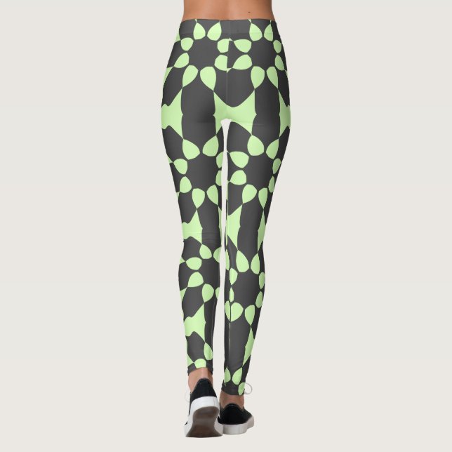 Stylish Grey Olive Floral Pattern  Leggings (Back)