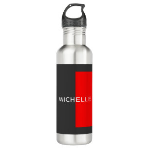 Stylish Grey Red Minimalist Modern Add Name 710 Ml Water Bottle