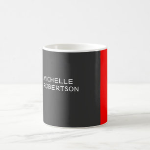 Stylish Grey Red Minimalist Modern Add Name Coffee Mug