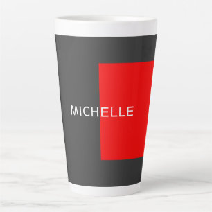 Stylish Grey Red Minimalist Modern Add Name Latte Mug