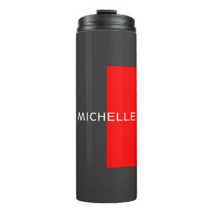 Stylish Grey Red Minimalist Modern Add Name Thermal Tumbler
