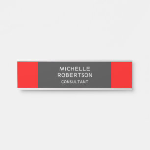 Stylish Grey Red Minimalist Modern Door Sign