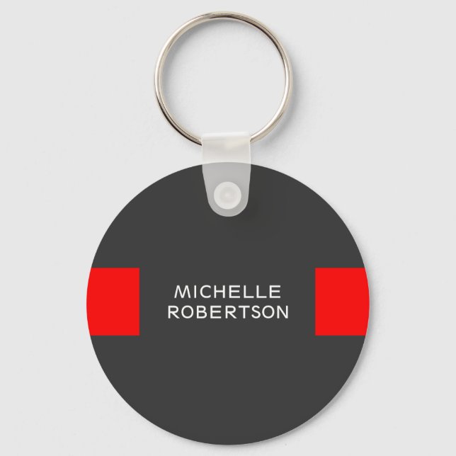 Stylish Grey Red Minimalist Modern Key Ring (Front)