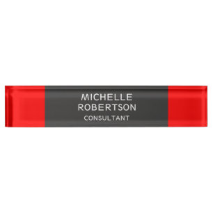 Stylish Grey Red Minimalist Modern Nameplate