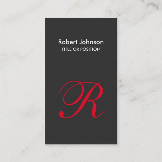Stylish Grey Red Monogram Business Card (Front)