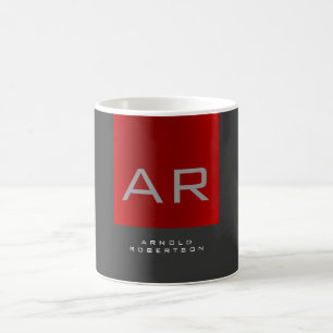 Stylish Grey Red Trendy Monogram Add Name Coffee Mug
