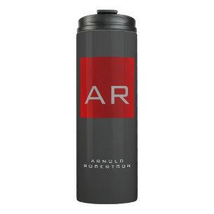 Stylish Grey Red Trendy Monogram Add Name Thermal Tumbler