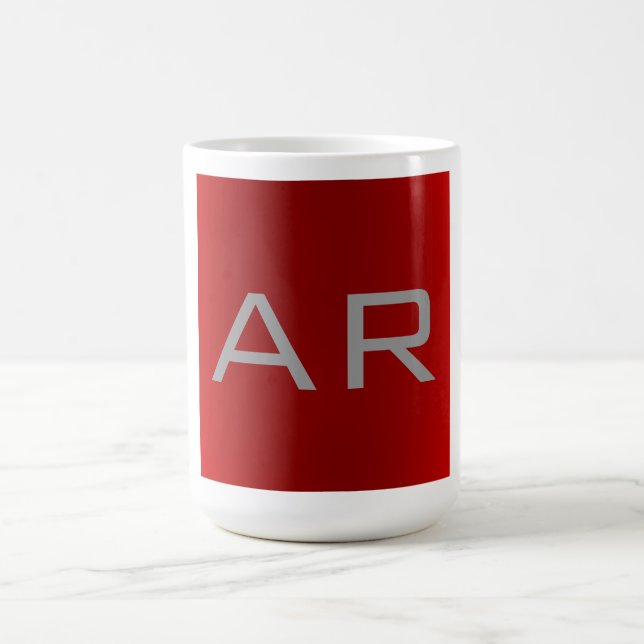 Stylish Grey Red Trendy Monogram Coffee Mug (Center)