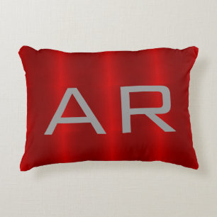 Stylish Grey Red Trendy Monogram Decorative Cushion