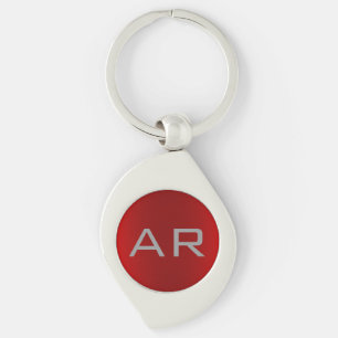 Stylish Grey Red Trendy Monogram Key Ring