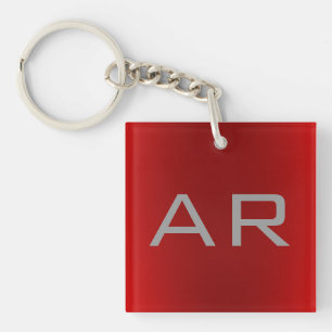 Stylish Grey Red Trendy Monogram Key Ring