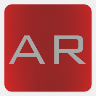 Stylish Grey Red Trendy Monogram Square Sticker