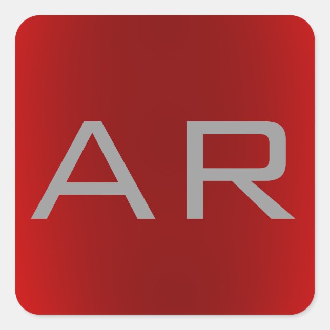 Stylish Grey Red Trendy Monogram Square Sticker (Front)
