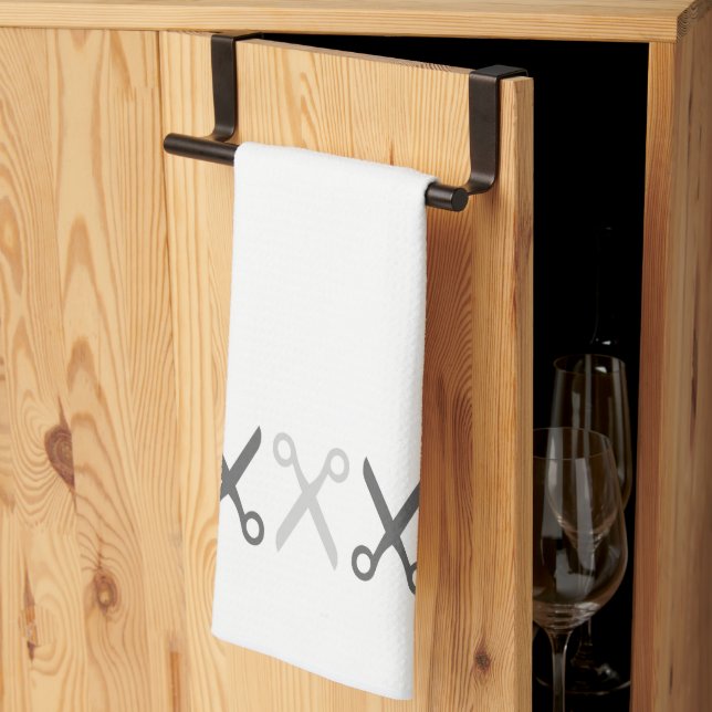 Stylish Grey Scissors Hairdresser Taylor Tea Towel (Thirds Fold)