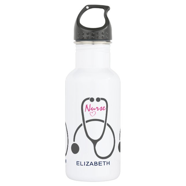 Stylish Grey Stethoscope Illustration Nurse 532 Ml Water Bottle (Front)