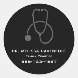 Stylish Grey Stethoscope Illustration on Black Classic Round Sticker