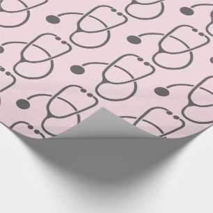 Stylish Grey Stethoscope Pattern on Pink Wrapping Paper