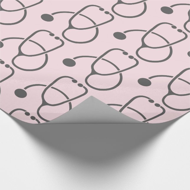 Stylish Grey Stethoscope Pattern on Pink Wrapping Paper (Corner)