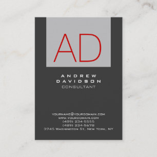 Stylish Grey Stripe Red Monogram Business Card
