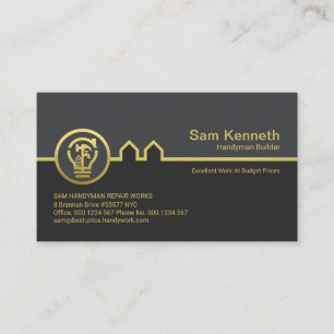Stylish Grey Tones Gold Handyman Building Bulb Business Card