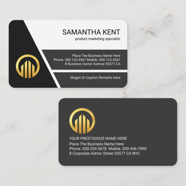 Stylish Grey Trapezium Layers Business Owner Business Card (Front/Back)