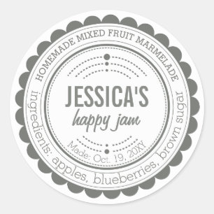 Stylish Grey White Homemade Jam Circle Label