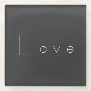 Stylish Grey White Love Wedding Glass Coaster