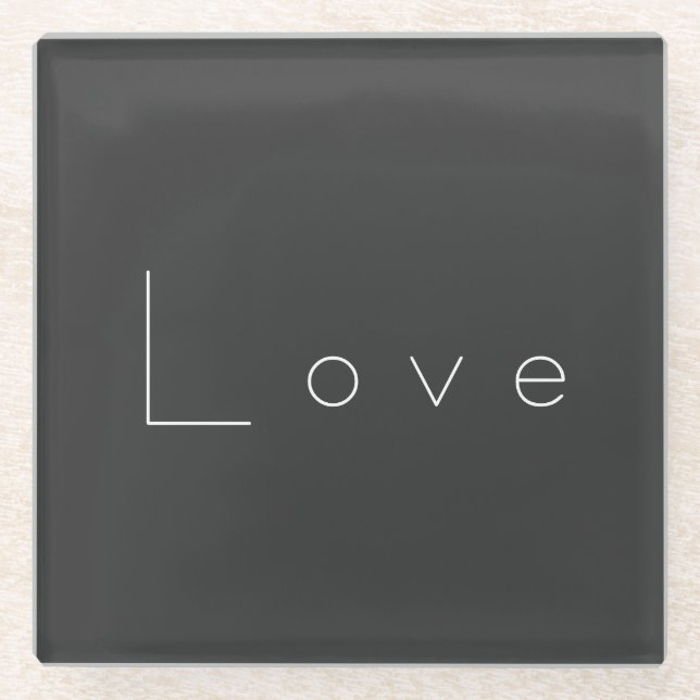 Stylish Grey White Love Wedding Glass Coaster (Front)