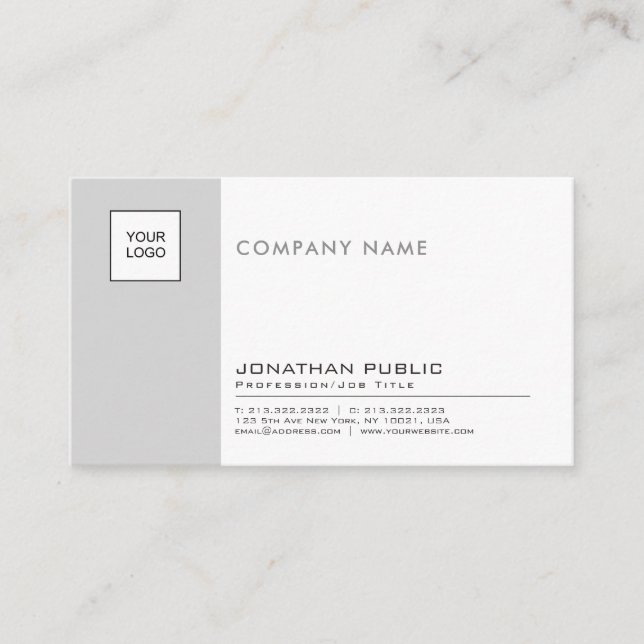 Stylish Grey White Professional Company Plain Business Card (Front)