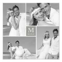 Stylish Grid Grey Square Monogram 4 Photo Wedding