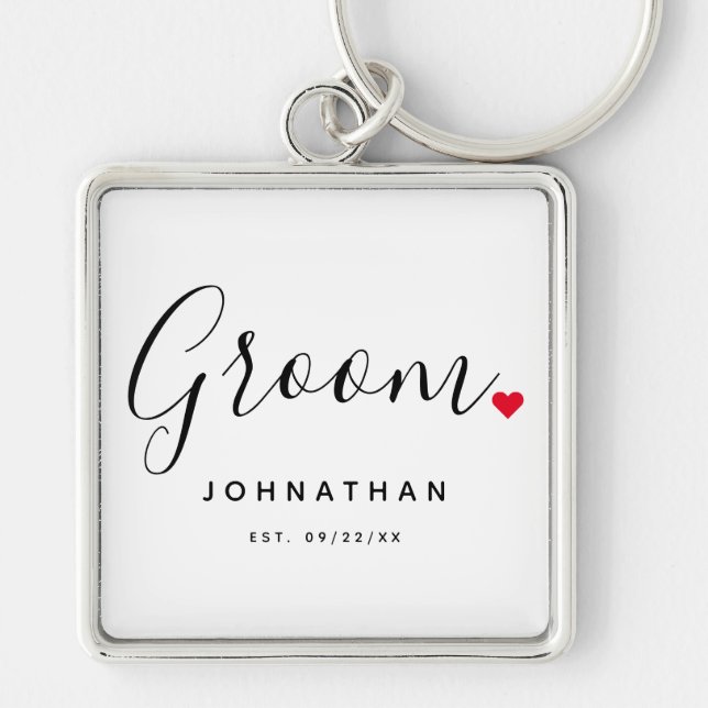 Stylish Groom Wedding Key Ring (Front)